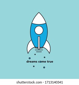 Space rocket line logo with a modern design. Flat rocket illustration. Vector image. Dreams come true logo