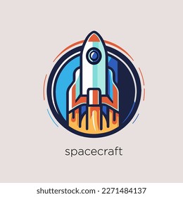 Space rocket logo design. Vector illustration of a rocket icon on gray background. spacecraft launch