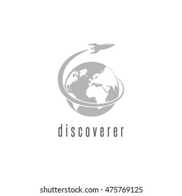 Space rocket logo world Earth discovery space shuttle spaceship, International Day Human Space Flight emblem