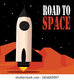 Space rocket in Mars road to sapace poster - Vector
