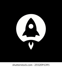 Logotipo y Vector monocromo del cohete espacial. Logotipo de espacio negativo.Eps 10