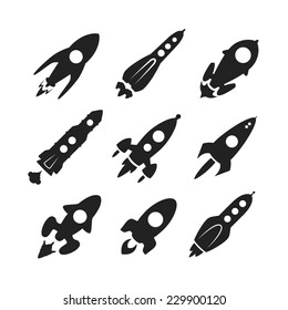 Space rocket monochrome vector icon set