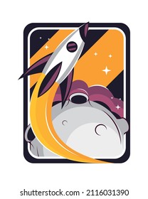 space rocket and moon badge icon