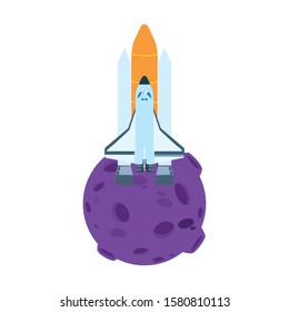 space rocket and moon icon over white background, colorful design , vector illustration
