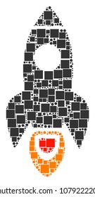 Space Rocket mosaic icon of square figures and circle particles in variable sizes. Vector items are scattered into space rocket collage design concept.
