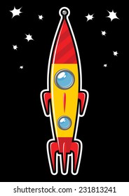 space rocket on a black background with stars