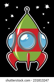 space rocket on a black background with stars