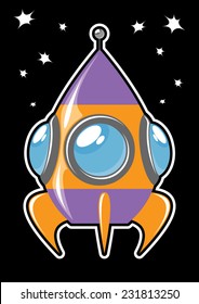 space rocket on a black background with stars