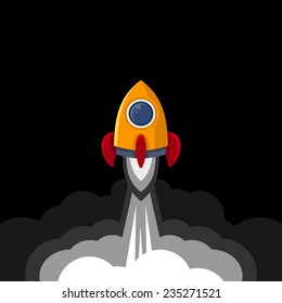 Space Rocket on Black Sky Background. Vector illustration