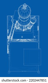 Space Rocket on launch pad. Vector rendering of 3d. Wire-frame style. Elements of this image furnished by NASA. The layers of visible and invisible lines are separated