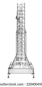 Space Rocket on launch pad. Vector rendering of 3d. Wire-frame style. Elements of this image furnished by NASA. The layers of visible and invisible lines are separated