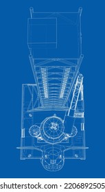 Space Rocket on launch pad. Vector rendering of 3d. Wire-frame style. Elements of this image furnished by NASA. The layers of visible and invisible lines are separated