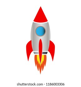 Cute Cartoon Rocket Isolated On Blue Stock Vector (Royalty Free ...