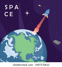 Space rocket over earth world of universe cosmos and futuristic theme Vector illustration