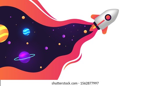 Space with rocket papercut background