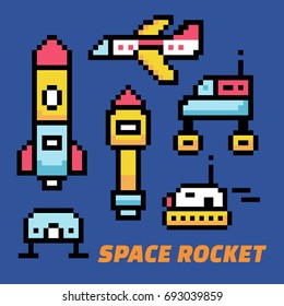 Space rocket  Pixel Art. Elements Design. Illustration and icon.