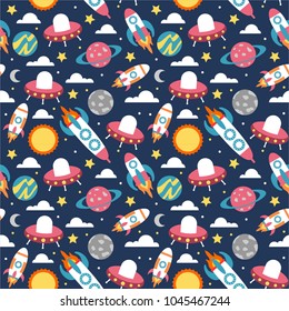 space rocket and planet colorful seamless pattern background
