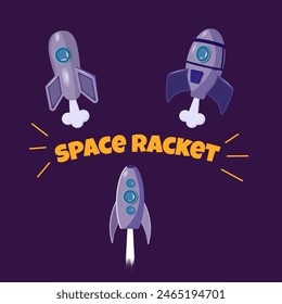 Space rocket and planets on background. Concept of cosmos. vector cartoon illustration