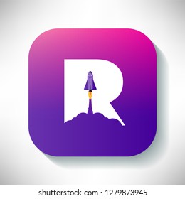 Space Rocket with R Letter Concept  Design