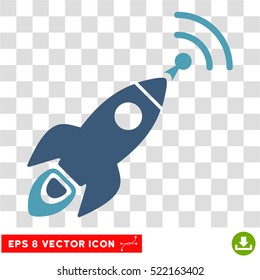 Space Rocket Radio Translation EPS vector pictogram. Illustration style is flat iconic bicolor cyan and blue symbol on white background.