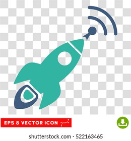 Space Rocket Radio Translation EPS vector pictograph. Illustration style is flat iconic bicolor cobalt and cyan symbol on white background.
