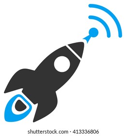 Space Rocket Radio Translation vector icon. Style is bicolor flat icon symbol, blue and gray colors, white background.