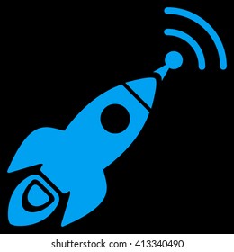 Space Rocket Radio Translation vector icon. Style is flat icon symbol, blue color, black background.