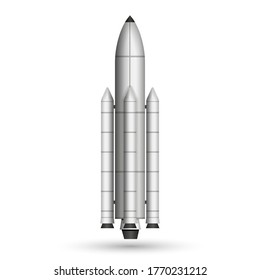 Space rocket realistic 3d vector model isolated on the white background, launch of a multi-stage launch vehicle