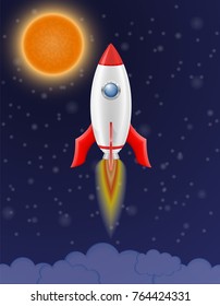 space rocket retro spaceship flying through the starry sky vector illustration isolated on white background