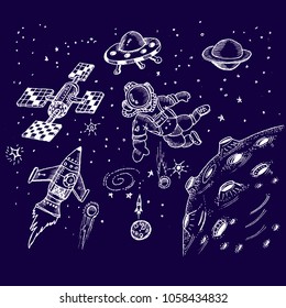 Space, Rocket, Satelite, Doodle