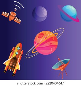 space rocket satellite planets space suit vector illustration concept design