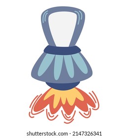 Space rocket. Rocket, Satellite, UFO. Cartoon Rocket for fashionable children's clothing or textiles. Vector Hand draw illustration isolated on the white background. 