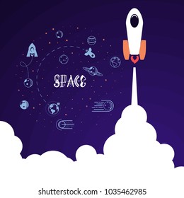 Space rocket. Science and shuttle,Planets in orbit and space, startup business.
