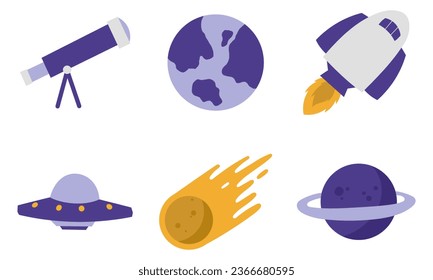 space rocket set vector flat illustration