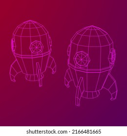 Space Rocket Ship. Concept Of Business Product On A Market. Wireframe Low Poly Mesh Vector Illustration