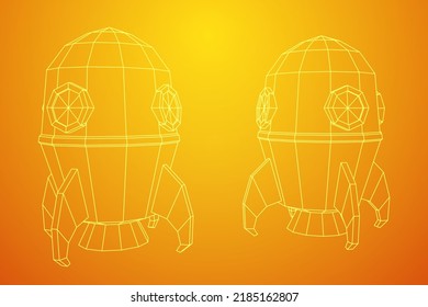 Space Rocket Ship. Concept of business product on a market. Wireframe low poly mesh vector illustration