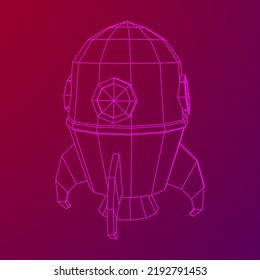 Space Rocket Ship. Concept of business product on a market. Wireframe low poly mesh vector illustration