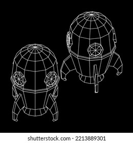 Space Rocket Ship. Concept of business product on a market. Wireframe low poly mesh vector illustration