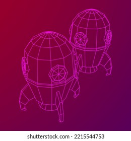 Space Rocket Ship. Concept of business product on a market. Wireframe low poly mesh vector illustration