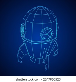 Space Rocket Ship. Concept of business product on a market. Wireframe low poly mesh vector illustration