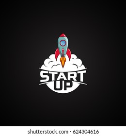 Space rocket ship flying Logo. Vector illustration