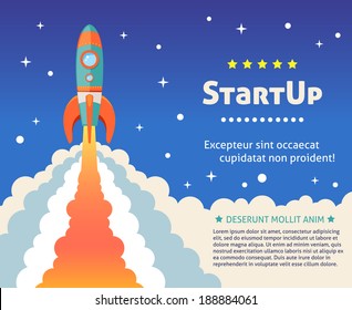 Space rocket ship start up cartoon futuristic background with stars on background vector illustration