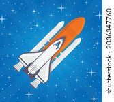 Space Rocket, Shuttle in space. Concept of travel to the stars. Creative image of business project successful start. Vector illustration in flat style. EPS 10.