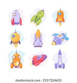 Space Rocket and Shuttle for Cosmos Exploration Vector Set