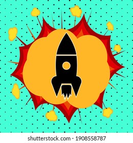 Space rocket sign, pop art explosion, vector illustration for design