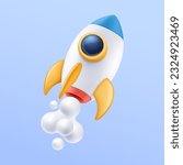 Space rocket with smoke 3d icon illustration