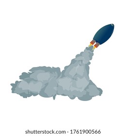 Space rocket with smoke isolated on white. Space shuttle takes off. Vector EPS10.