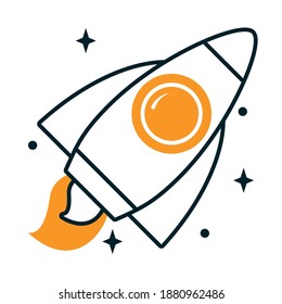 cohete espacial con estrellas alrededor de fondo blanco, estilo de medio color de media línea, ilustración vectorial