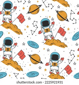 Space rocket starship alien planet seamless pattern cover background abstract concept. Vector graphic design illustration element
