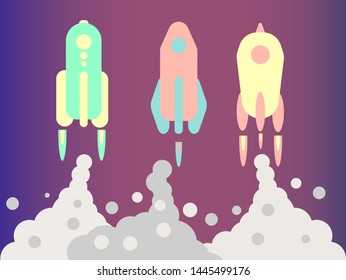 Space rocket start up launch symbol innovation development technology flat icons.